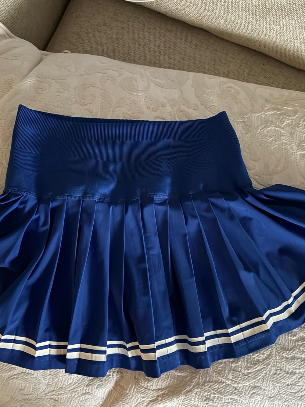 Wilson Blue Pleated Skater Skirt with White Stripes